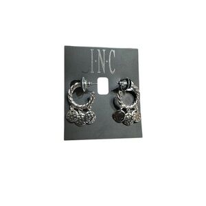 INC International Concepts Silver Hoop Dangle Earrings with Charms